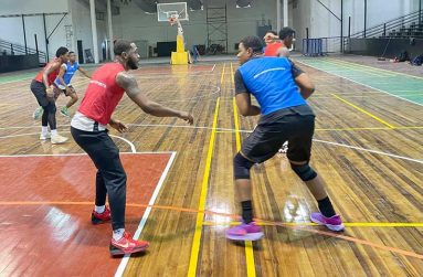 Eagles forward Travis Belgrave (left) and Kobras ‘big man’ Jermain Slater head-to-head during the GBF two-day trials