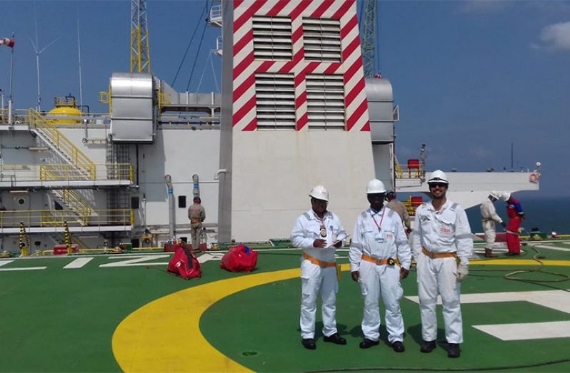 Qualified inspectors and technical expertise aboard the Liza Destiny conducting licensing and certification its helidecks