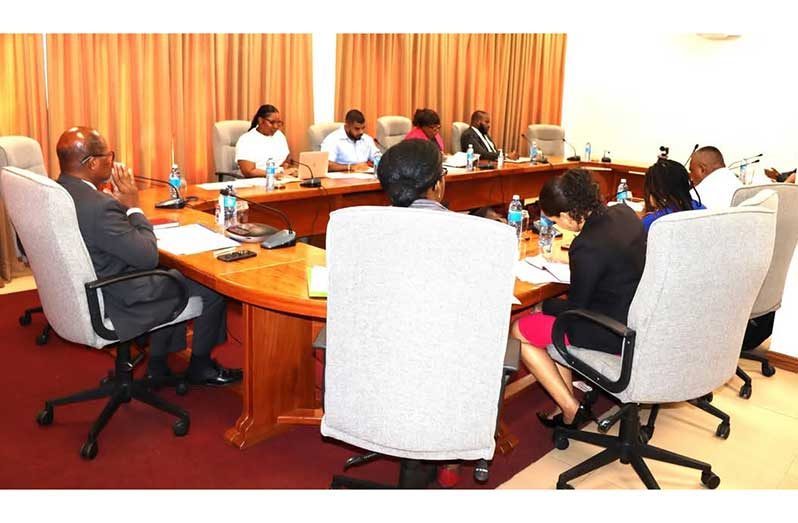 The Executive Member and Councillor, Mr. Richard Rambarran, along with other stakeholders at the meeting held at Ramphal House Conference Room at the Ministry of Foreign Affairs and International Cooperation