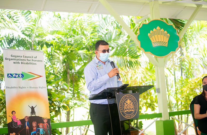 GCOPD Programme Coordinator, Ganesh Singh, addresses the gathering at State House, on Tuesday