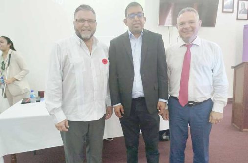 (From left) Canadian High Commissioner to Guyana, Sebastien Sigouin, with GCOPD Programme Manager, Ganesh Singh and other officials at the launch of the 2025 elections accessibility audit report