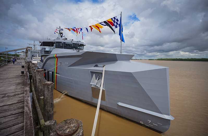 The 115 defiant monohull offshore patrol vessel was among the army’s newest patrol vessels named in honour of Colonel Michael Shahoud. It was commissioned by President Dr. Irfaan Ali back in June 2024