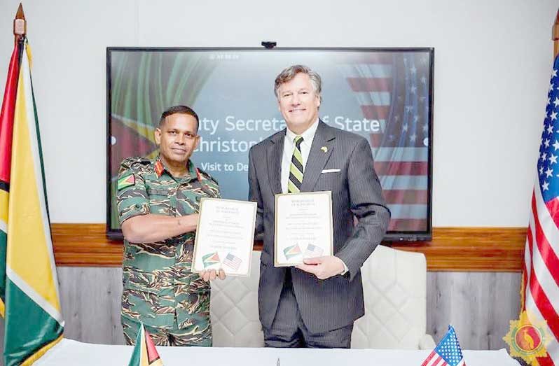 Chief of Defence Staff, Brigadier Omar Khan, MSS, and United States Deputy Secretary of State, Christopher Landau, reaffirmed the United States’ commitment to strengthening defence and security co-operation with Guyana