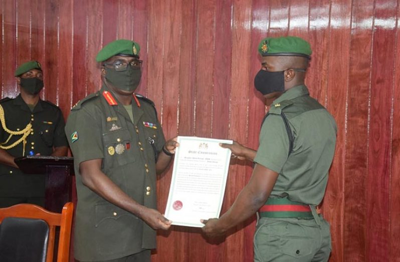 New Officers of the Guyana Defence Force receive their instruments of Commission