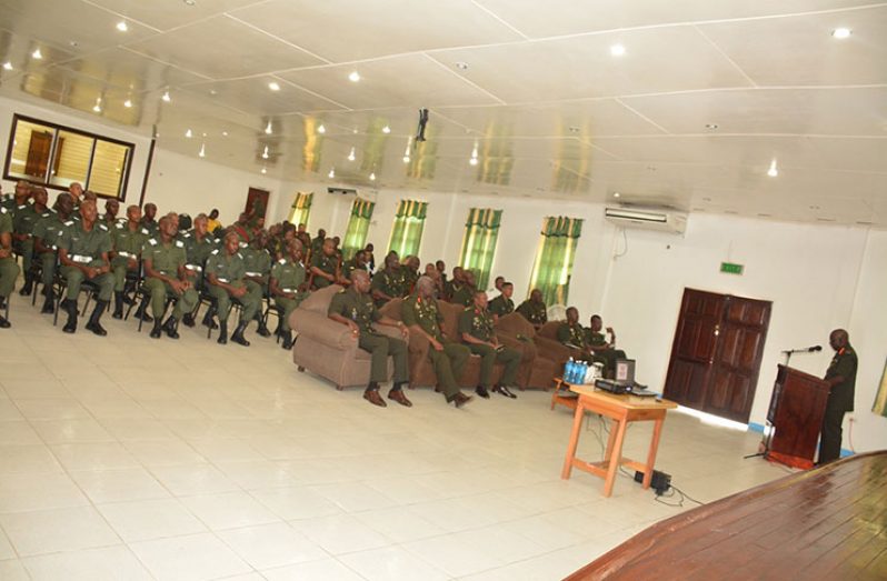 Chief-of-Staff, Brigadier Patrick West addressing the gathering during the Standard Officers Course 52