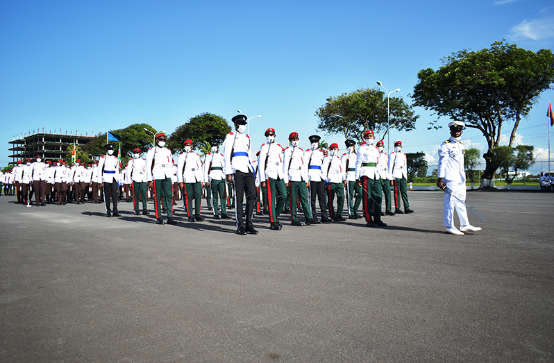 Some 44 cadet officers, 36 new members of the GDF, and four ensigns from the Guyana Police Force (GPF), two from the Guyana Prison Service (GPS) and two from the Guyana Fire Service (GFS) were commissioned on Wednesday (Elvin Croker photo)