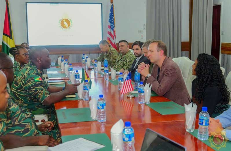 The delegation met with Colonel General Staff, Colonel Kenlloyd Roberts, MSM, along with GDF Branch Heads, for talks that focused on enhancing operational capabilities and expanding avenues of collaboration