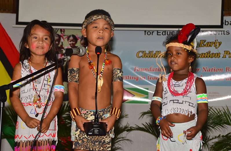 Some of the many children from Regions One, Seven, Eight and Nine participated in the closing ceremony one way or the other (Adrian Narine photo)