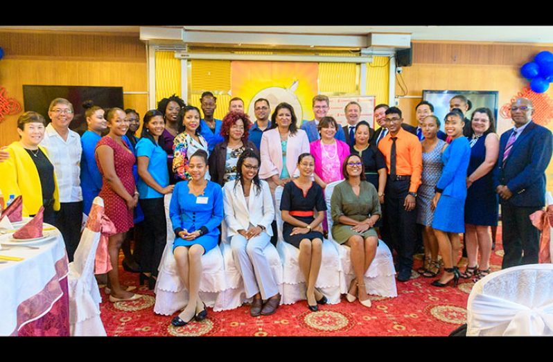 Members of the Guyana Foundation, the diplomatic corps and Scotiabank (Guyana) at the press conference and luncheon held at the New Thriving Restaurant on Tuesday (Photo by Delano Williams)