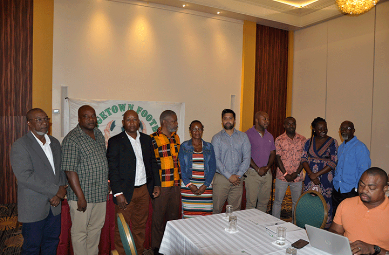 New GFA President Otis James (3rd left) with his executive, GFF 3rd VP Thandi McAllister (2nd right) and members of the GFF Electoral Committee.