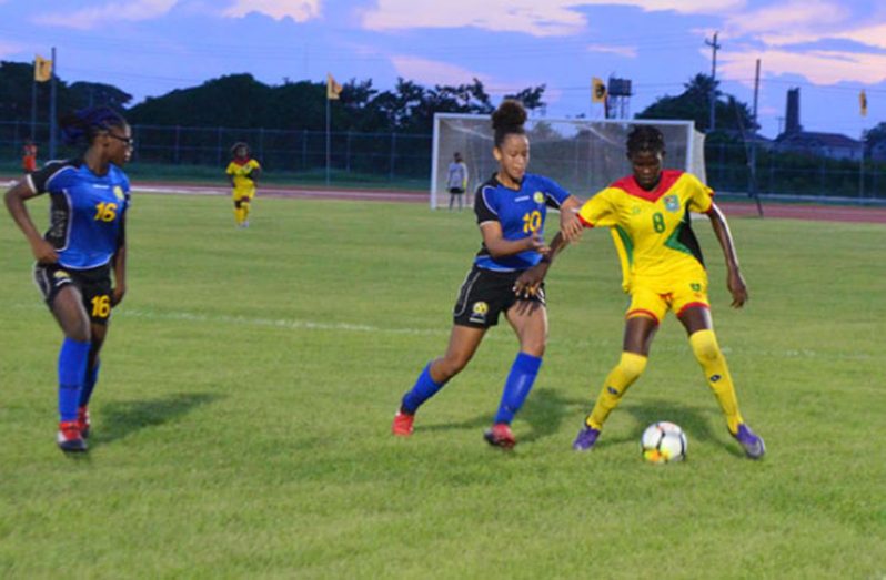 Local-based player Tiandi Smith (right) has been named in the 26-member provisional squad to play the CONCACAF Caribbean Women’s Qualifiers at home.