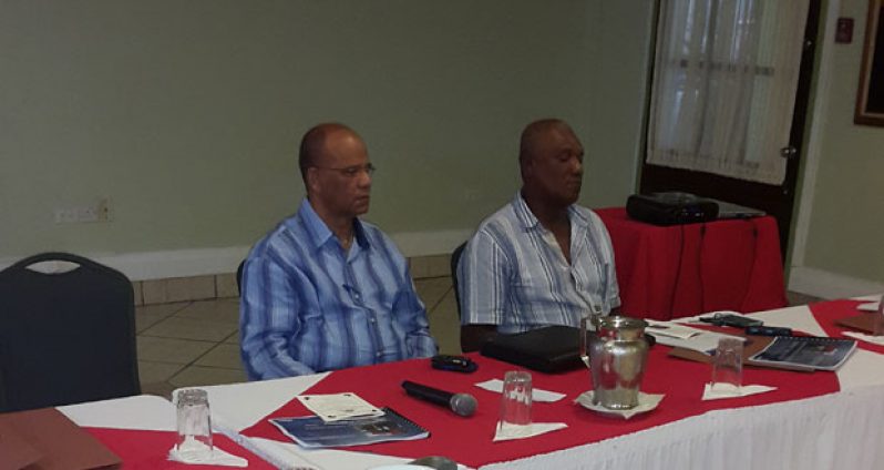Minister Rohee and Chief Fire Officer, Marlon Gentle last Saturday during the presentation of the GFS Strategic Plan