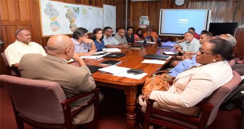 Minister of Governance Raphael Trotman meeting with board members of the Guyana Geology and Mines Commission