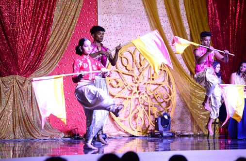 Young people performed a dance as part of Naujawaan Utsav held at the Dharmic Sanskritik Kendra, Prashad Nagar, Georgetown on Sunday evening. [Samuel Maughn photo]
