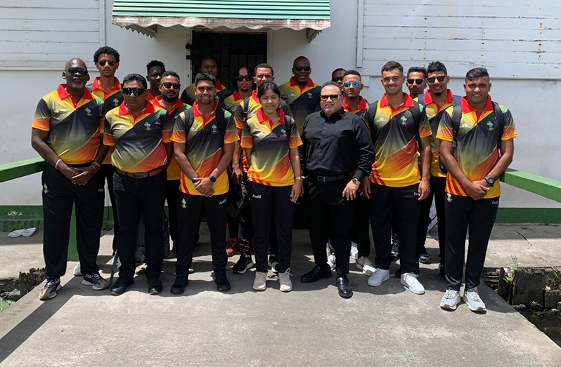The Guyana Harpy Eagles team with GCB President Bissoondyal Singh