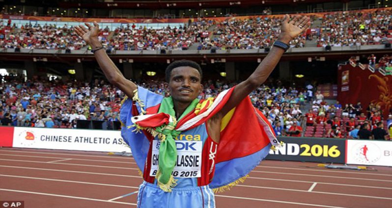 Eritrea’s Ghirmay Ghebreslassie won the marathon at the World Championships yesterday in a time of 2h. 12m. 27s.