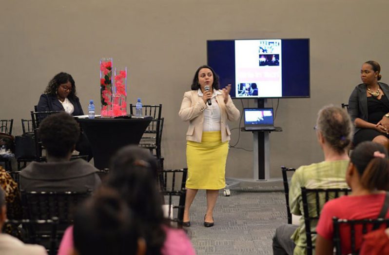 GIT Managing Director of the Guyana Chapter, Evie Kanhai-Gurchuran speaking at the launch of the organisation in 2019