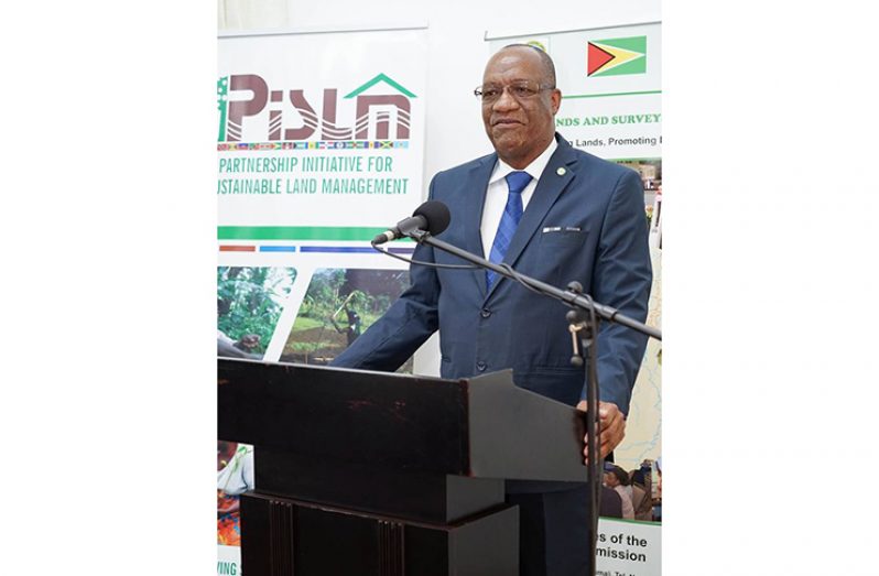 Minister of State Joseph Harmon addresses focal points from the Caribbean on Sustainable Land Management