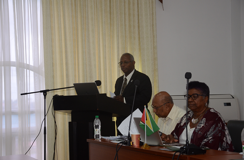 Chairman of the Guyana National Broadcasting Authority (GNBA), Leslie Sobers, addressing broadcasters during Wednesday’s engagement