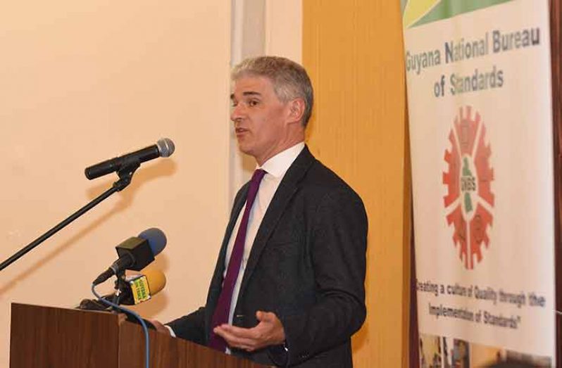 STOW Executive Officer, Dr. Thackwray Driver addresses stakeholders who turned out to the consultation meeting at the Pegasus hotel on Wednesday (Samuel Maughn photo)