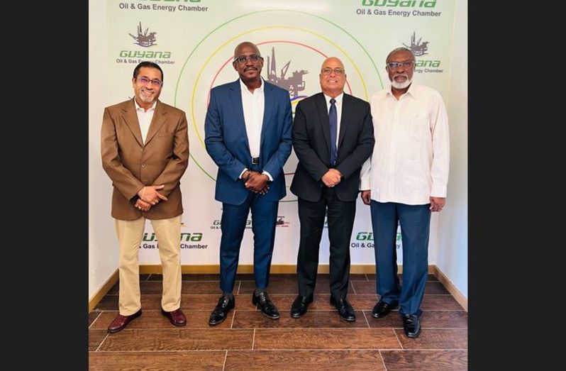 From left: CPSO Adviser, Neville Bissember; CPSO Technical Director, Dr. Patrick Antoine; GOGEC President, Manniram Prashad, and GOGEC Representative, Desmond Sears