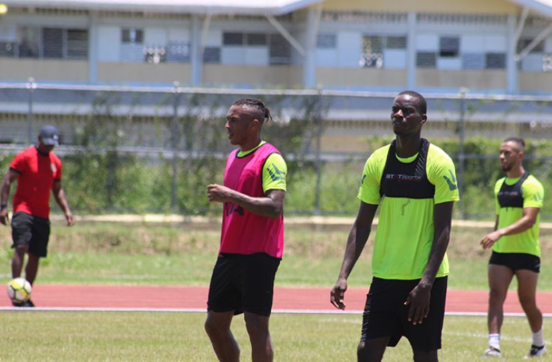 From left, Neil Danns, Daniel Wilson and Samuel Cox will be critical in coach Michael Johnson’s formation in their French Guiana clash on November 20.