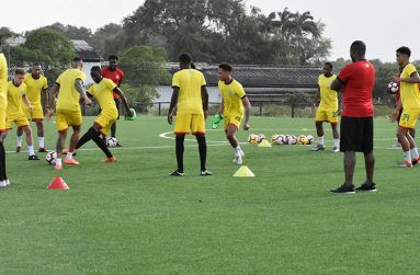 Head coach Michael Johnson (first from right) observes his team’s practice session.