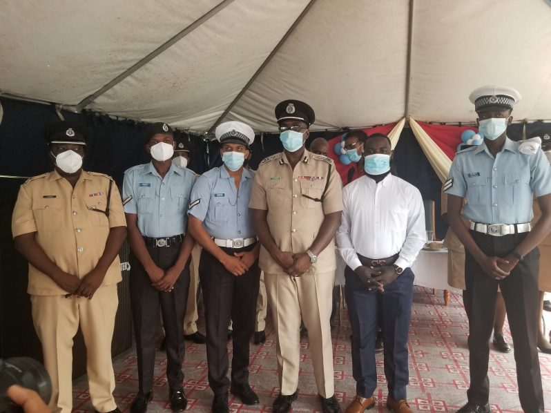 (from Left) Regional Commander Division #3, Errol Watts along with newly appointed Lance Corporals, Paul Fields and Kevin Bodelall; Commissioner of Police (ag) Nigel Hoppie and newly appointed Corporals, Kevin Causeway and Andrew Gill