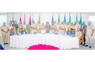 Minister of Home Affairs, Oneidge Walrond (seated centre), flanked by Commissioner of Police, Clifton Hicken; Deputy Commissioner 'Administration', Ravindradat Budhram; heads of the Joint Services, Director of Public Prosecutions, Shalimar Ali Hack and senior and junior ranks of the GPF
