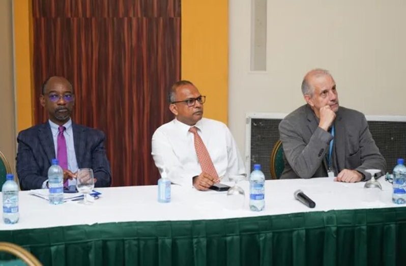 Director of the Department of Non-communicable Diseases and Mental Health, PAHO/WHO, Dr Anselem Hennis; Minister, Dr Frank Anthony and PAHO/WHO Representative to Guyana and Suriname, Dr Luis Codina