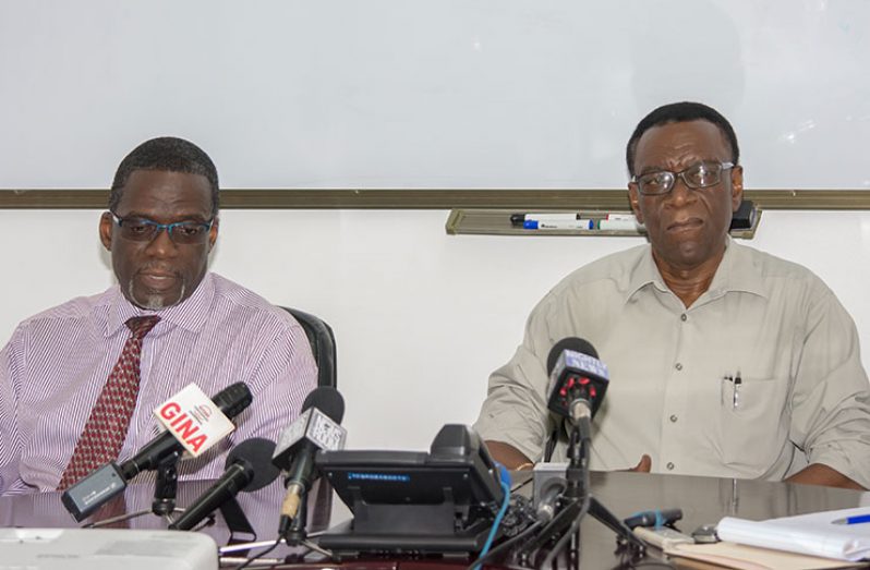 GPL Chief Executive Officer (ag) Renford Homer and Deputy Chief Executive Officer (Technical) Elwyn Marshall at Monday’s press briefing