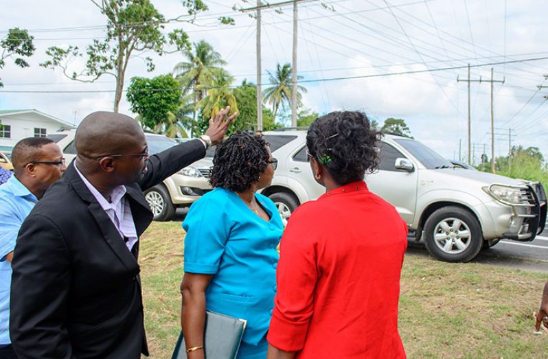 Ministers David Patterson and Annette Ferguson, inspecting the high voltage power lines that kissed at the junction of Lamaha Avenue and Vlissingen Road, causing a massive malfunction in the GPL system