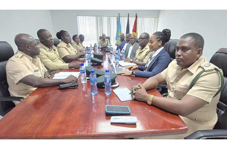 Director of Prisons, Nicklon Elliot and members of the Guyana Prison Service's leadership team, on Monday, met with St. Lucia's Acting Director of Correctional Services, Kerwin Albert, and Research Officers Dr Montelle Feliz and Dr Leonard Johnny to explore opportunities for closer collaboration between the two institutions