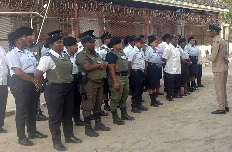 Director of Prisons, Nicklon Elliot, speaks with prison officers urging them to maintain vigilance, confidence and professionalism in the execution of their duties throughout the elections period