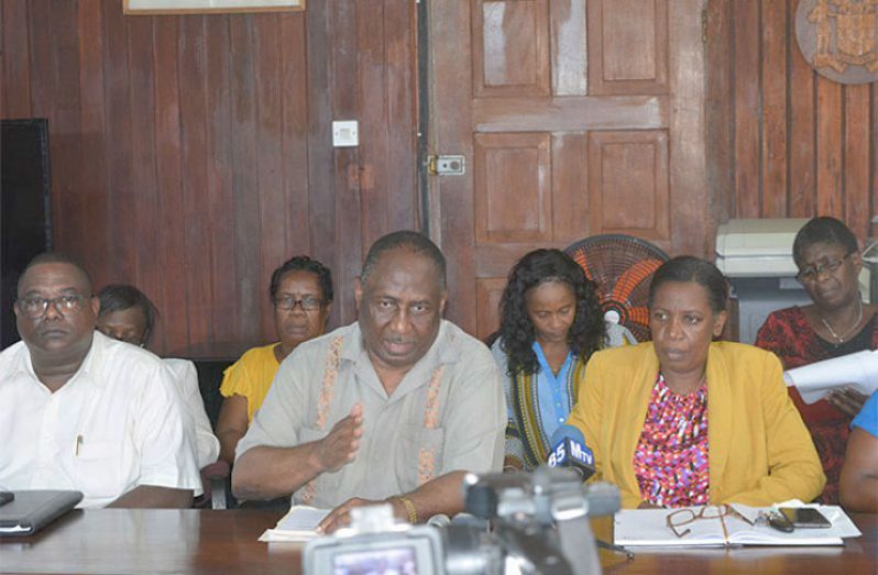 President of the Guyana Public Service Union Patrick Yarde (center)and other top executives of the union