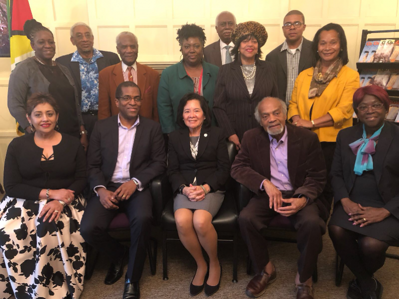 First Lady, Mrs. Sandra Granger (centre, seated) is flanked by members of the association. Seated next to her , from left, GUSDA Vice Chairperson,  Mala Bheem, Chairperson, Orin Alexander, Patron, Ram John  Holder and GUSDA Secretary,  Coreen Carberry.