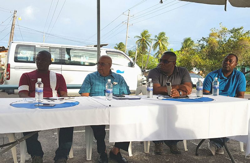 From left to right: GWI East Coast Demerara Regional Manager, Mr. Richard Thomas;  Managing Director, Dr. Richard Van-West Charles; Executive Director of Commercial Services & Customer Relations , Mr. Marlon Daniels and District Development Officer, Mr. Rickford Profitt (photo by GWI)