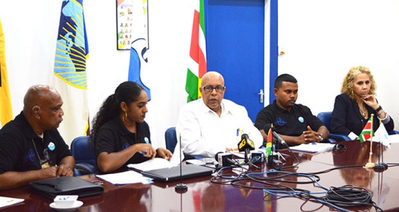 In picture is Suriname Water Company representative, Jerrol Ferrier; GWI’s PRO, Leana Bradshaw; GWI Managing Director, Dr Richard Van-West Charles, a GWI engineer and IDB country Representative, Sophie Makonnen.