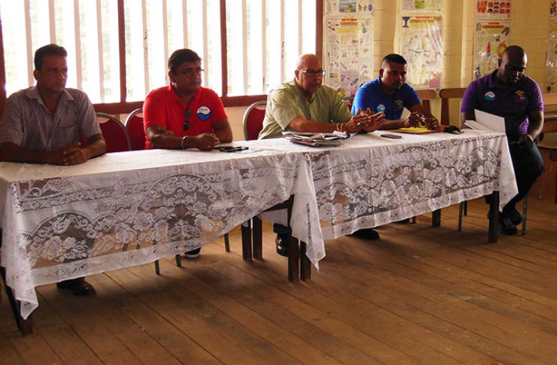 (L-R) Regional Democratic Councillor, Region Eight - Mr. Mohamed Naieem Gafoor; Executive Director of Finance -Mr. Jaigopaul Ram; Managing Director of GWI - Dr. Richard Van West-Charles; Executive Director of Infrastructure, Planning and Implemention - Mr. Ramchand Jailal; and Hinterland Manager, Mr. Osei Manifold