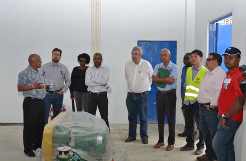 Minister of Communities, Ronald Bulkan, and a team from the IDB inspecting the Diamond Water Treatment Plant (DPI photo)