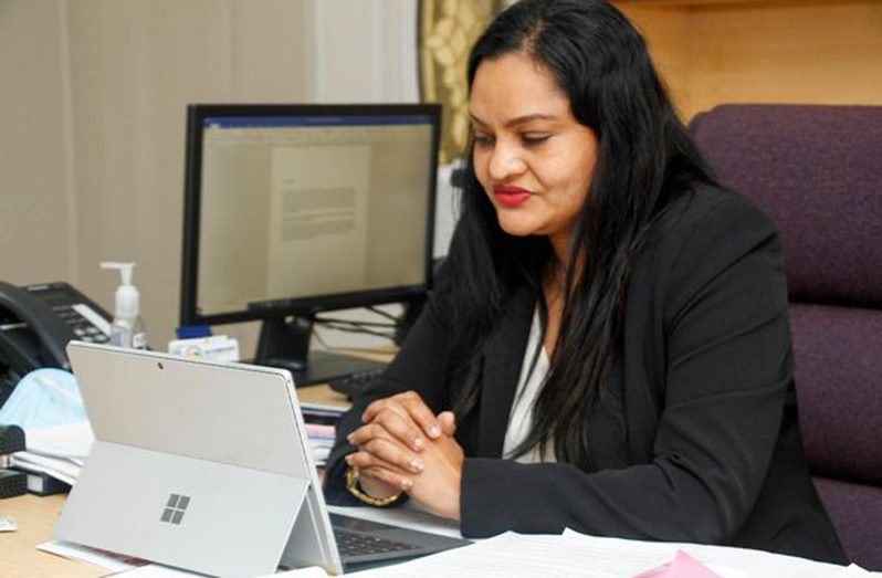 Minister of Human Services and Social Security, Dr. Vindyha Persaud, during the virtual meeting with GWLI on Tuesday