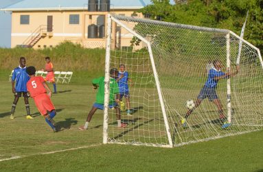 One of the 5 Vergenoegen goals scored yesterday as the GUYOIL/Tradewind Tankers Schools Football League continued (Samuel Maughn photos)