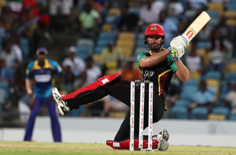 Ben Cutting of St Kitts and Nevis Patriots bats during the Hero CPL match between Barbados Tridents and St Kitts & Nevis Patriots at Kensington Oval yesterday in Bridgetown, Barbados. (Photo by Ashley Allen - CPL T20/Getty Images)