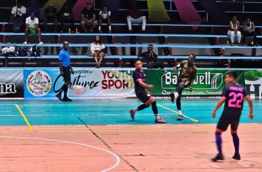 Action in the ongoing One Guyana National Futsal Championships