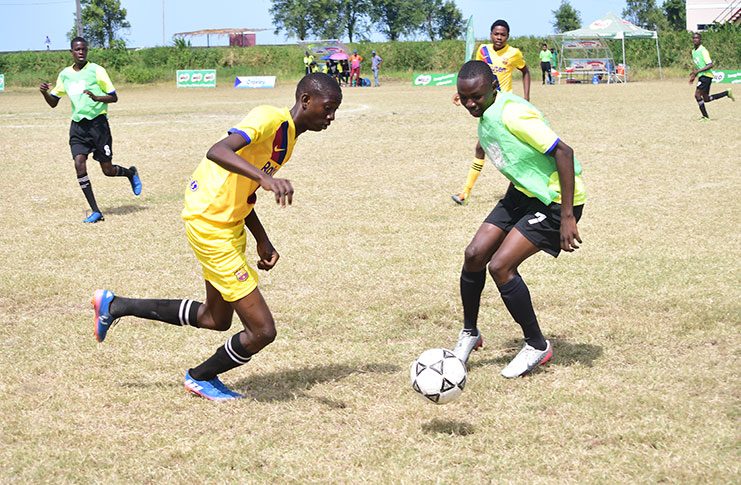 Action on day five of the Milo schools football tournament was a goal-scoring fest.  (Adrian Narine photo)