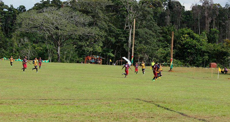 Part of the football action in the Upper Mazaruni Games 2016