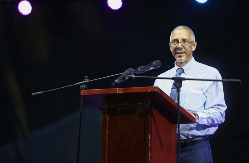 Minister of Business Dominic Gaskin addressing the Berbice Expo