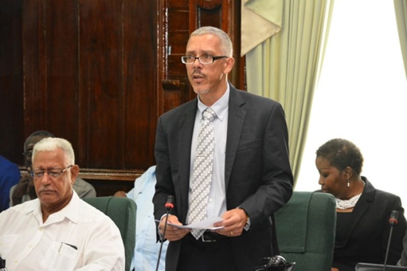 Minister of Business, Dominic Gaskin during the 2016 Budget debate. [Samuel Maughn Photo]