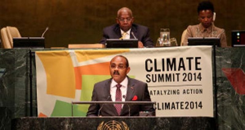 Antigua And Barbuda PM Gaston Browne during his presentation at the UN Climate Summit