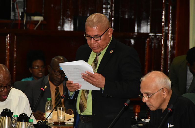 Minister Norton making his presentation to the House at yesterday’s sitting